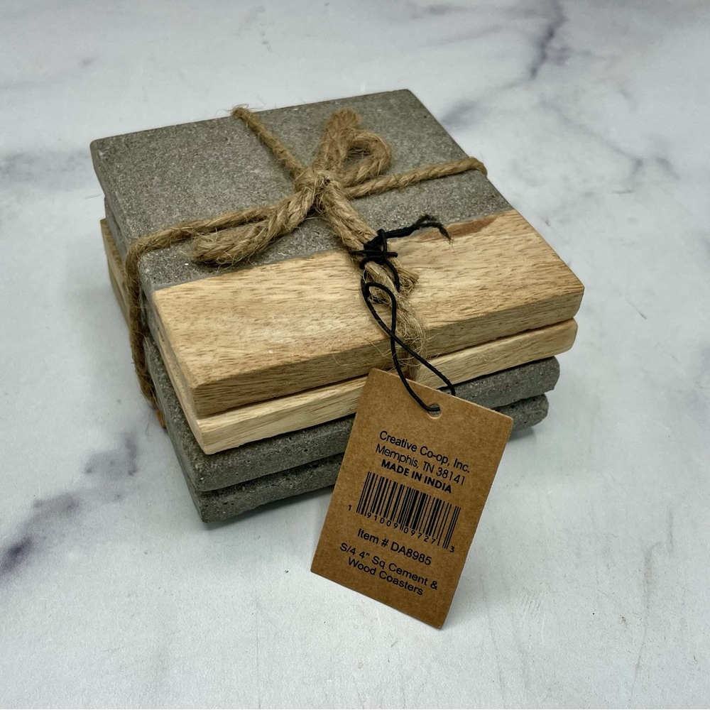 Creative Co-Op Rustic Cement and Wood Coaster set